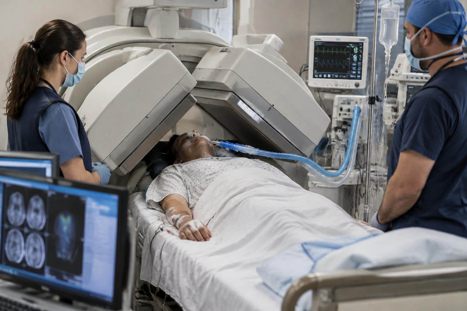 تصوير تروية المخ لتأكيد غياب تدفق الدم في تقييم الوفاة الدماغية — Cerebral perfusion scintigraphy to confirm absent blood flow in brain death evaluation — صورة توضيحية للفحص