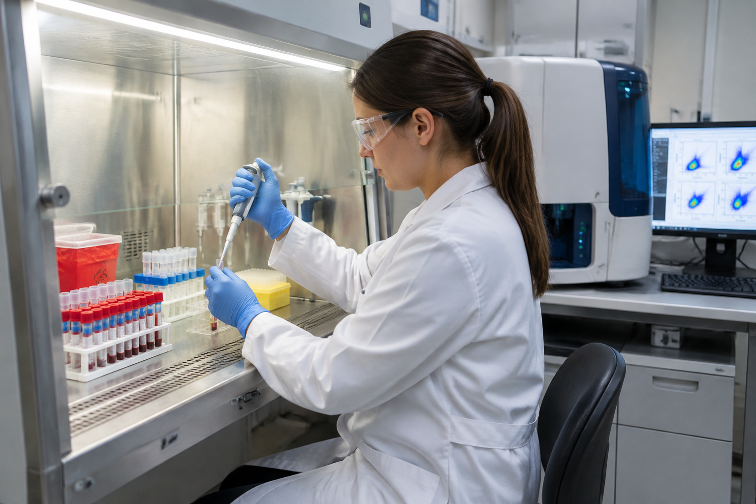 اختبار التوافق المتصالب بالتدفق الخلوي — Flow cytometric crossmatch (FCXM) — صورة توضيحية للفحص