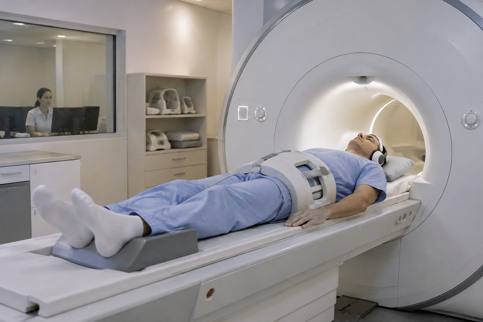 الرنين المغناطيسي لتقييم التهاب المفاصل العجزي الحرقفي — Magnetic resonance imaging for sacroiliitis assessment (MRI) — صورة توضيحية للفحص