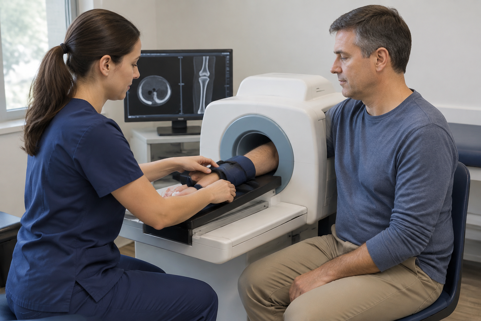 التصوير المقطعي لكثافة العظام الكمية الطرفية — Peripheral quantitative computed tomography for bone mineral density (pQCT) — صورة توضيحية للفحص