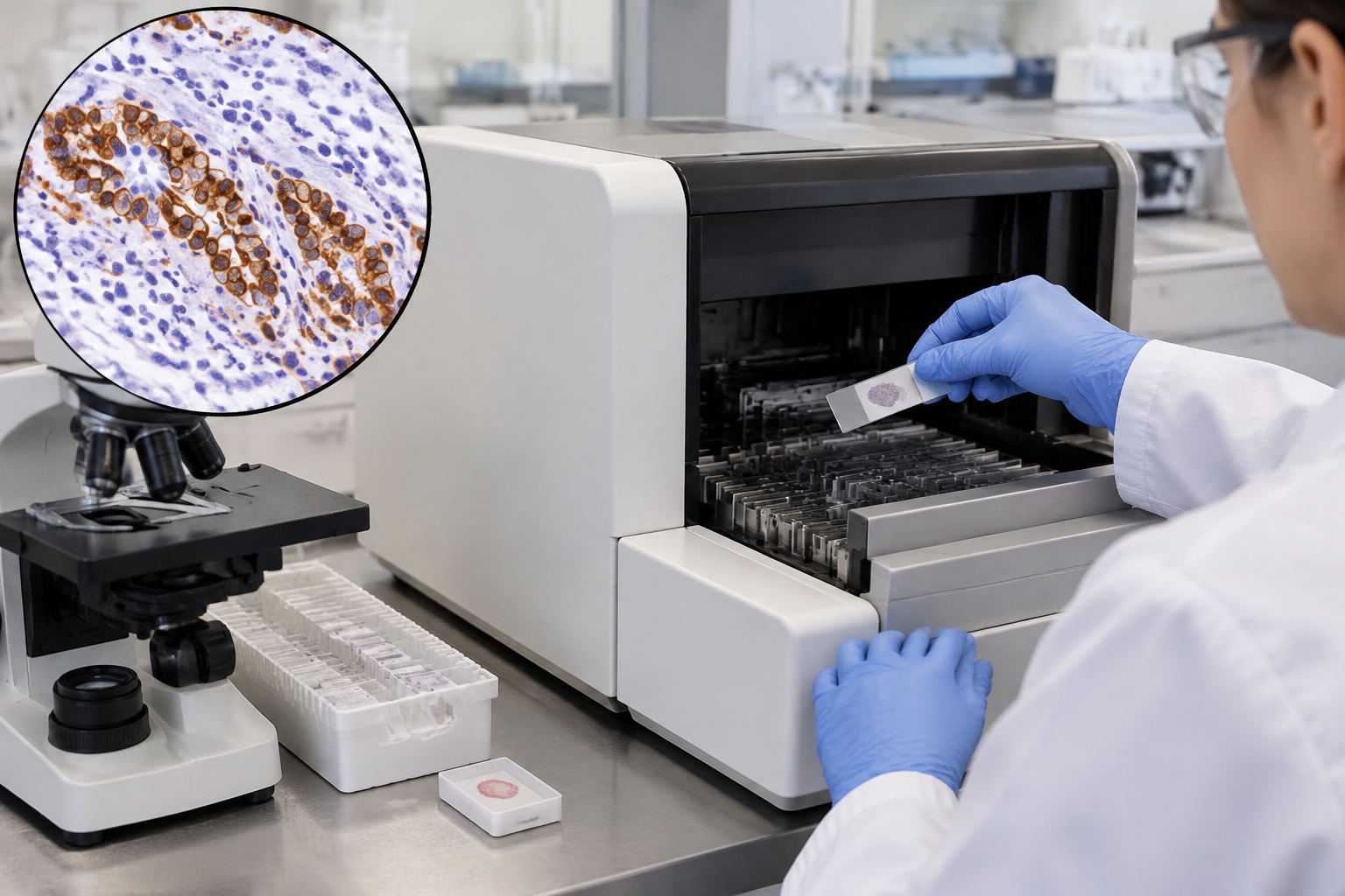 فحص التعبير المناعي لـ Melan-A — Melan-A immunohistochemical expression testing — صورة توضيحية للفحص