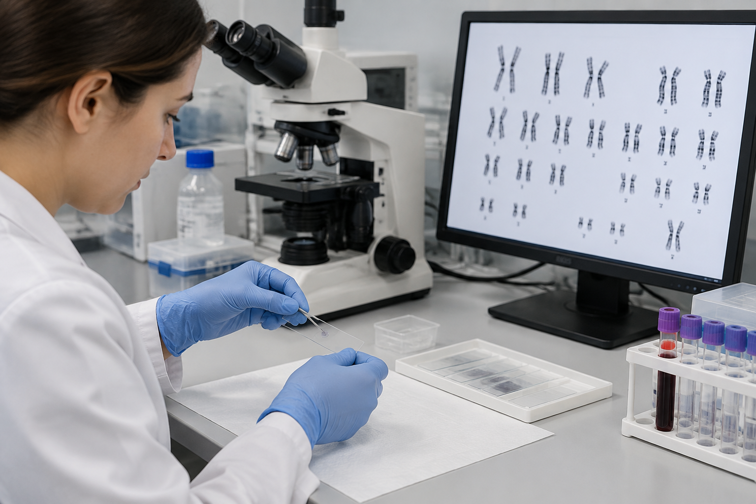 تحليل النمط النووي للكروموسومات (Karyotype) — صورة توضيحية للفحص
