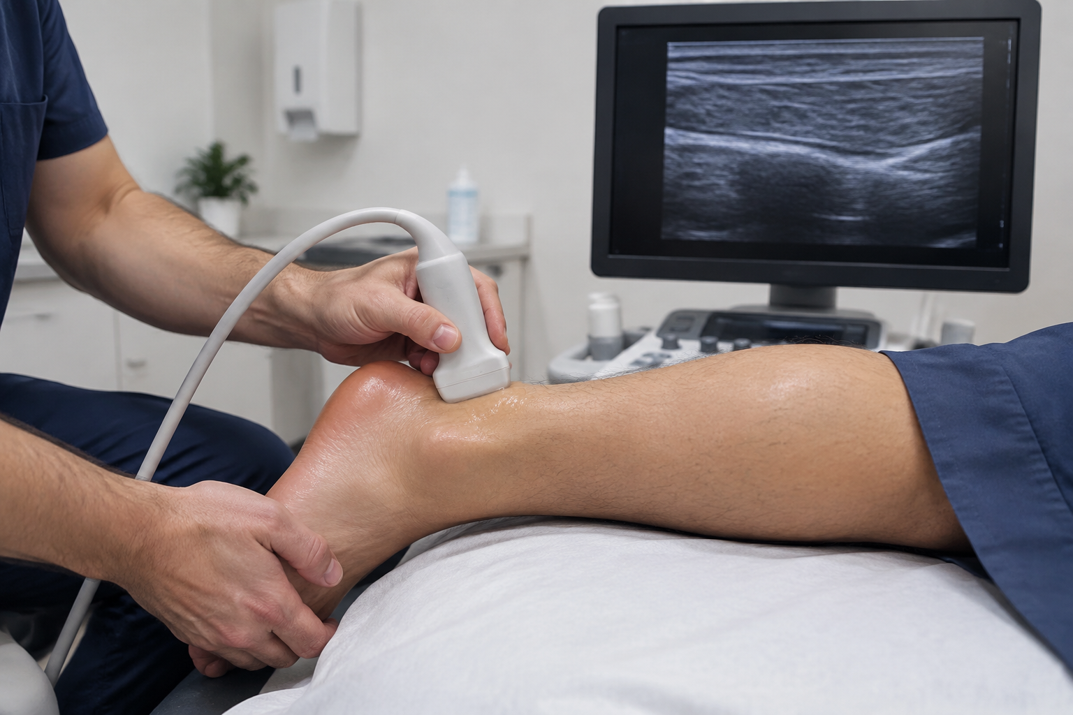 سونار ديناميكي لتمزق وتر أخيل — Dynamic Ultrasound for Achilles Tendon Tear — صورة توضيحية للفحص