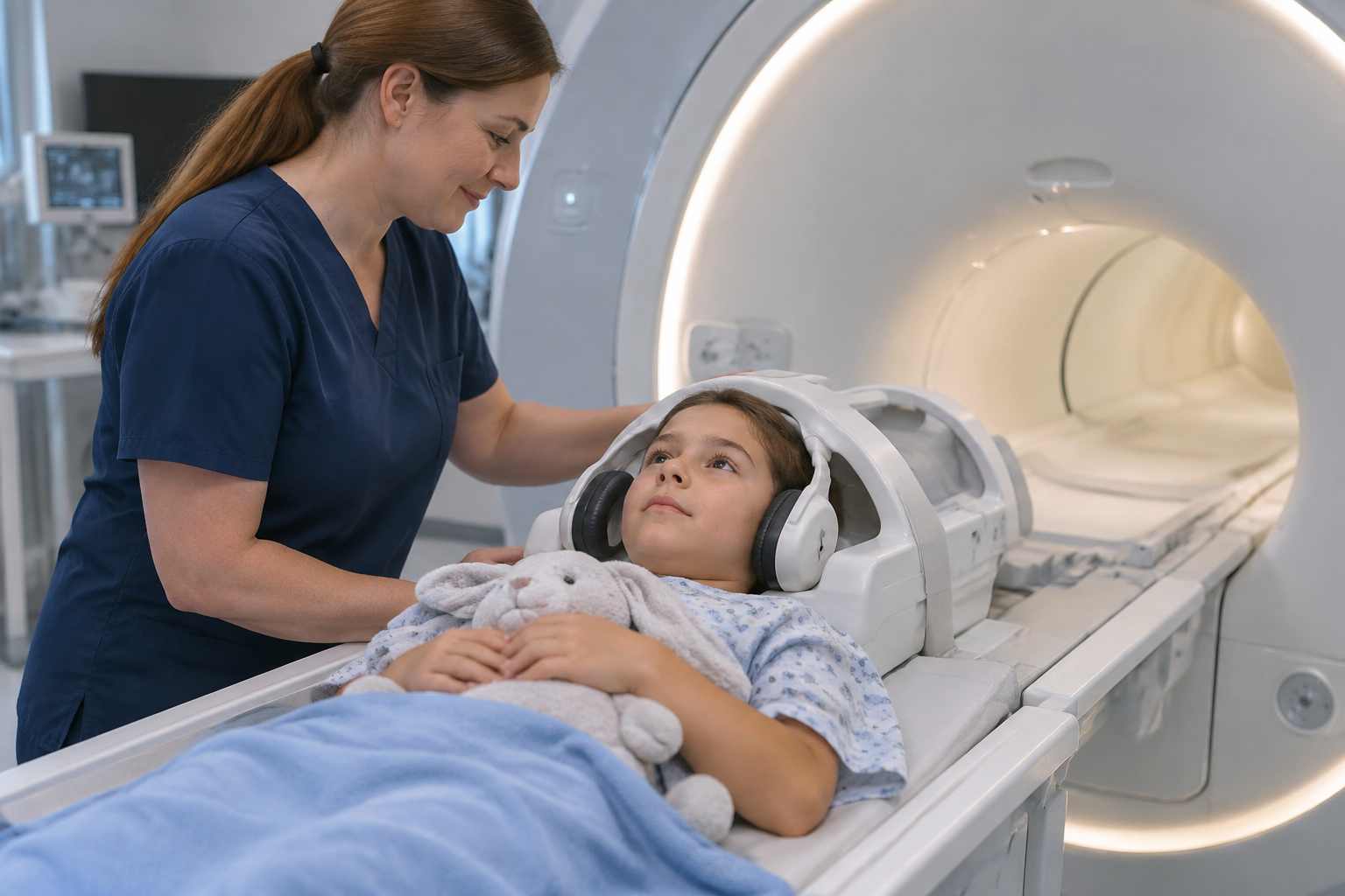 الرنين المغناطيسي لقناة السمع لدى الأطفال قبل زراعة القوقعة — Pediatric Auditory Canal Magnetic Resonance Imaging Before Cochlear Implantation (MRI) — صورة توضيحية للفحص