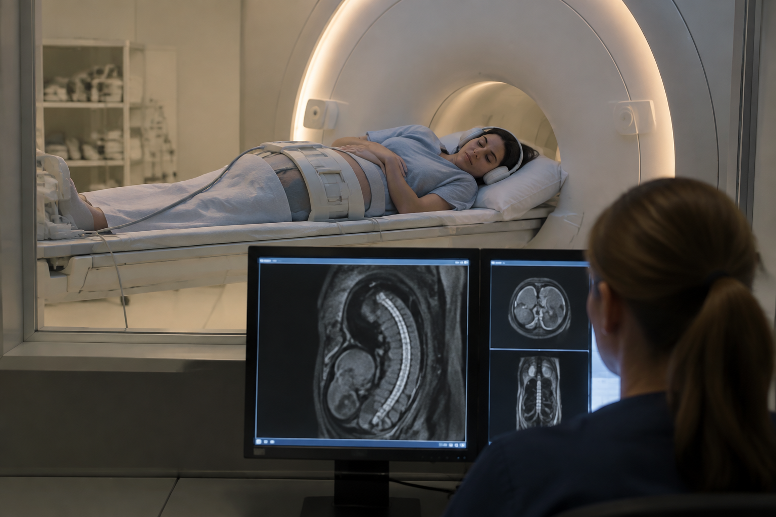 الرنين المغناطيسي لعمود الجنين الفقري — Fetal Spine Magnetic Resonance Imaging (MRI) — صورة توضيحية للفحص