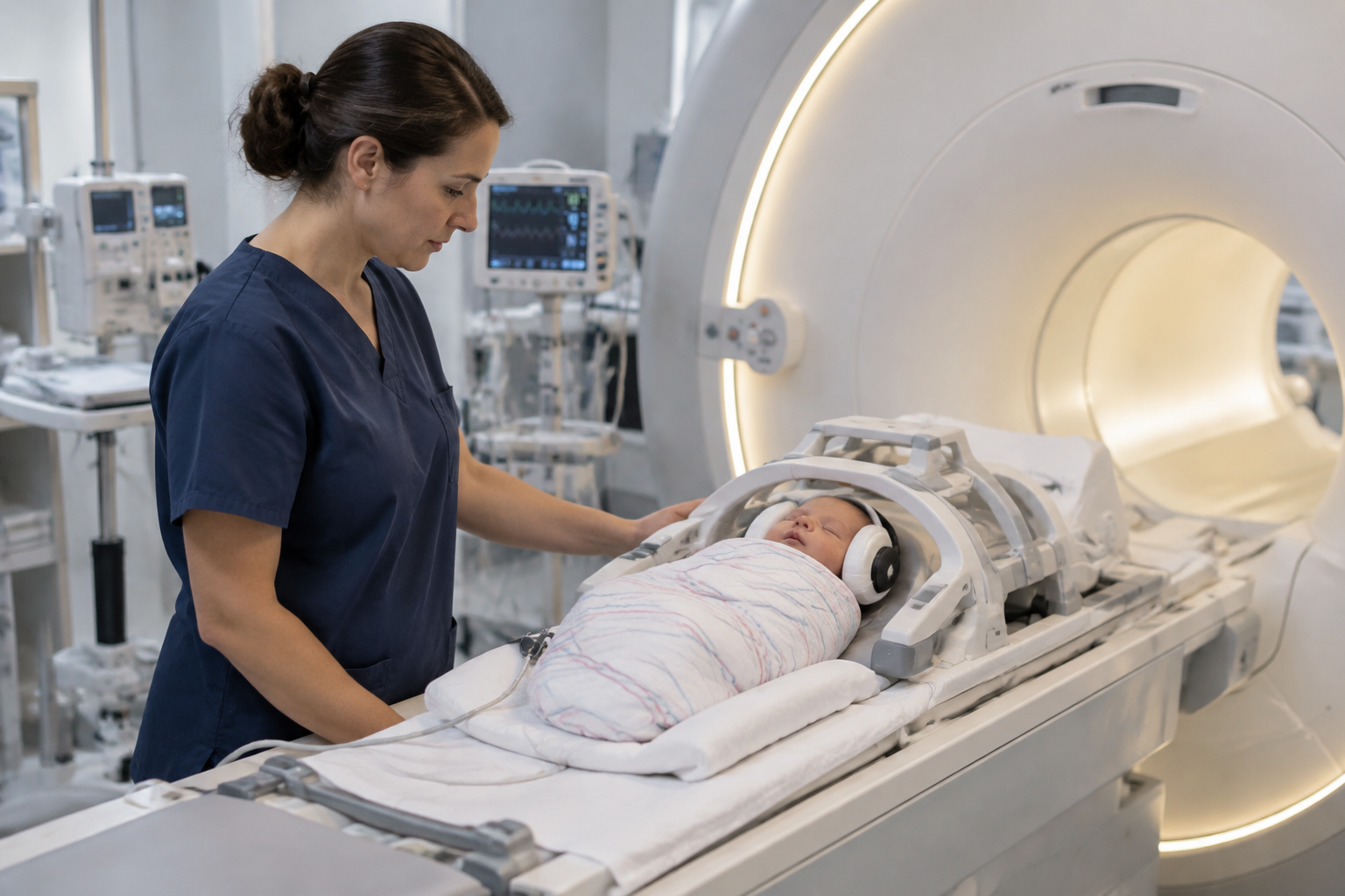 الرنين المغناطيسي للدماغ في إصابات نقص الأكسجين الوليدية — Brain Magnetic Resonance Imaging for Neonatal Hypoxic Injury (MRI) — صورة توضيحية للفحص