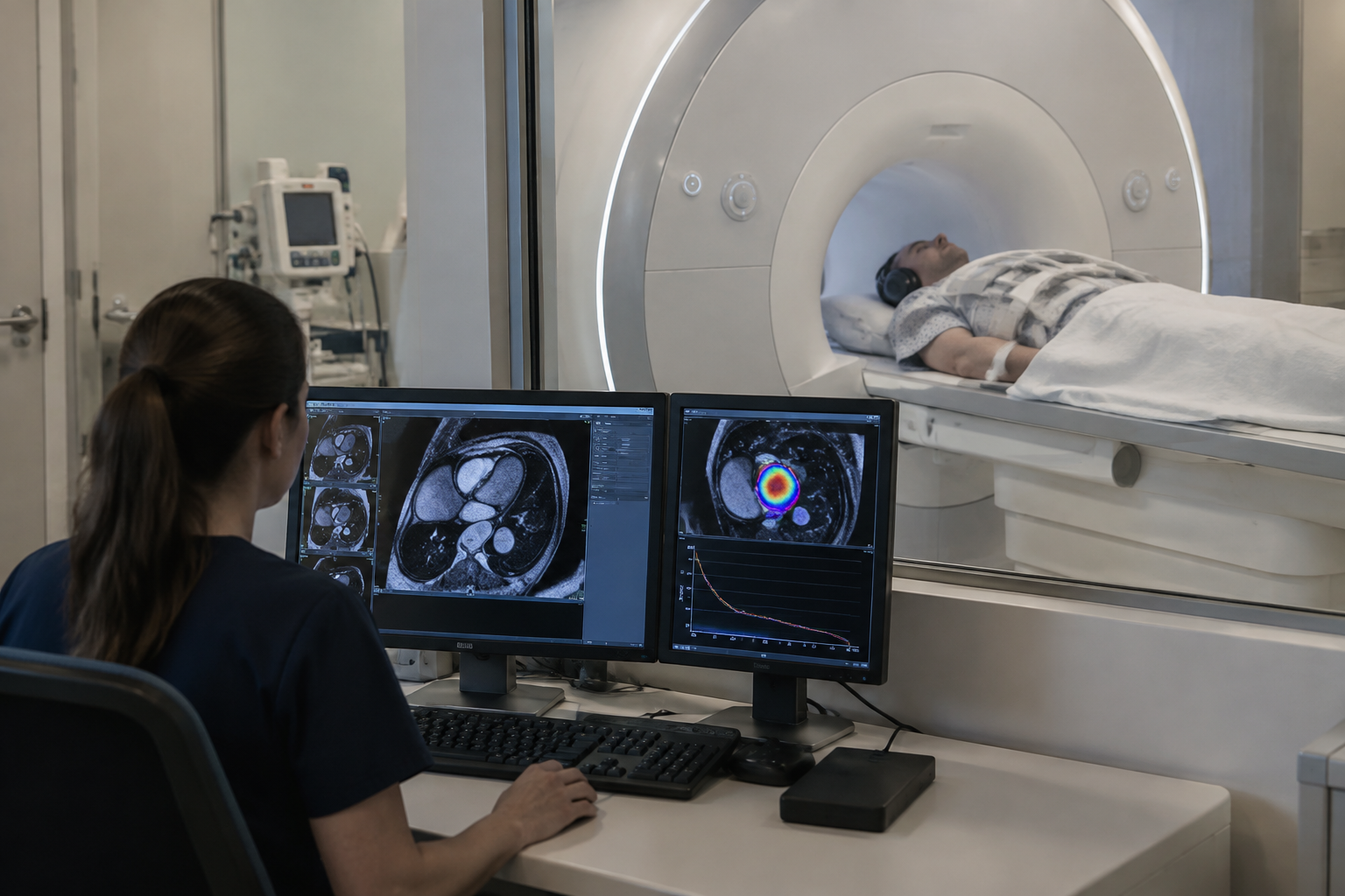 قياس الحديد في عضلة القلب بخريطة T2 نجمة — Myocardial iron quantification by magnetic resonance T2-star mapping (MRI, T2*) — صورة توضيحية للفحص