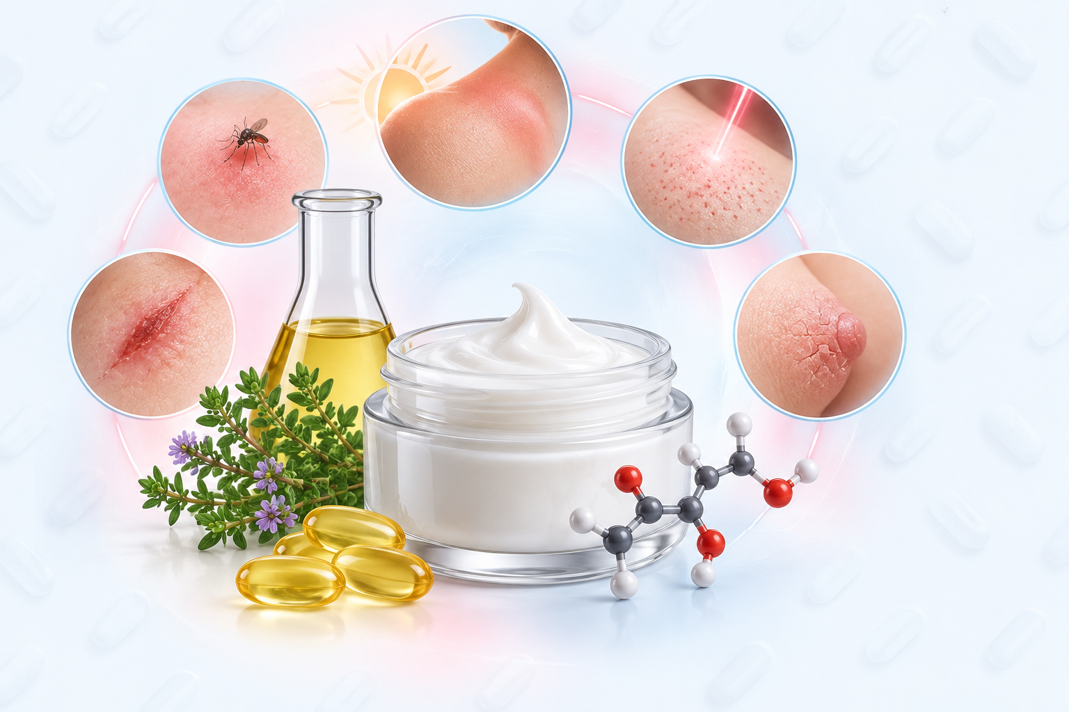 ديكساباثينول، زيت البارافين، الزعتر، فيتامين إي | dexpanthenol, paraffin oil, thymus vulgare, vitamin e