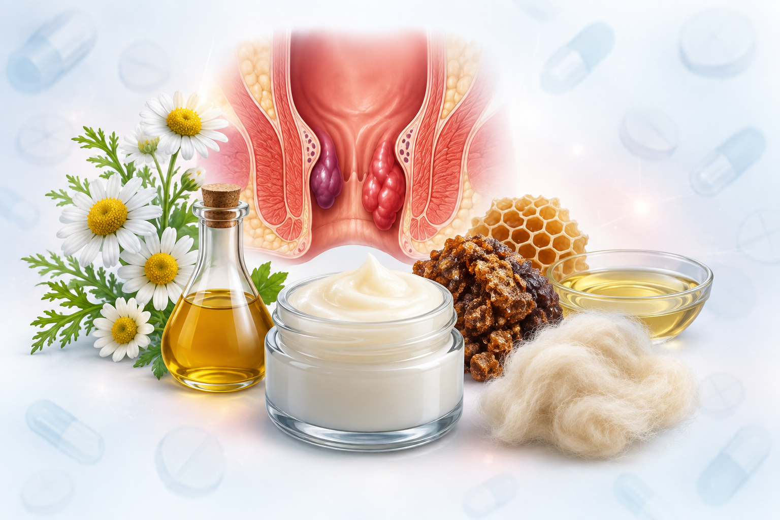 بابونج روماني، إيثانول، زيت البارافين، عكبر، لانولين | anthemis nobilis, ethanol, paraffin oil, propolis, wool fat
