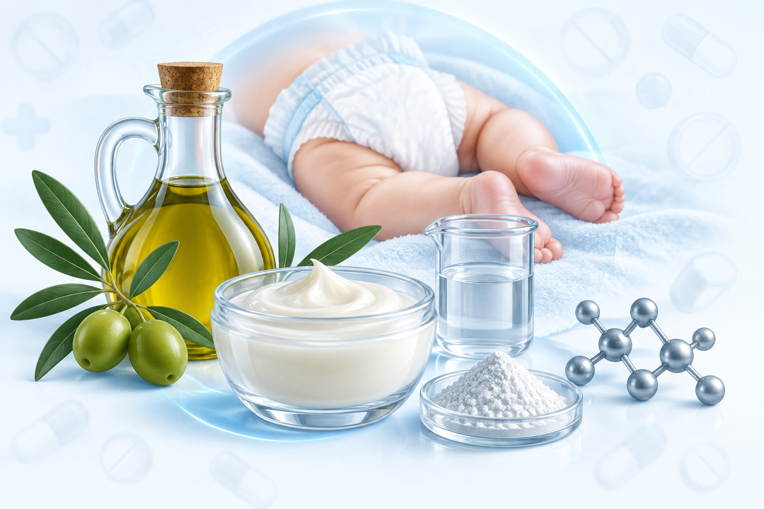 زيت الزيتون،زيت البارافين،الزنك | olea europea, paraffin oil, zinc