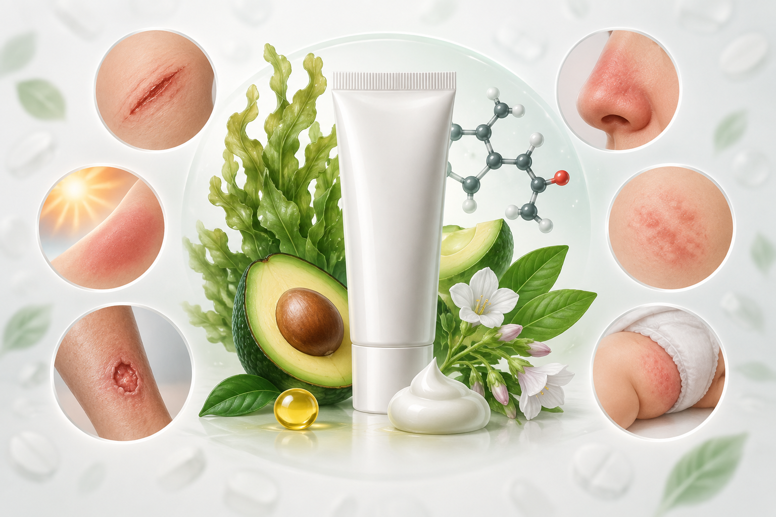 ألجينات الصوديوم، سكوالين، أفوكادو، ألانتوين | Sodium alginate, squalene, avocado, allantoin