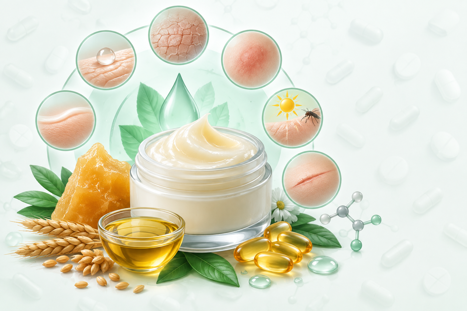 لانولين نقي، زيت جنين القمح، بانثينول، فيتامين ه | Pure lanolin, wheat germ oil, panthenol, vitamin e