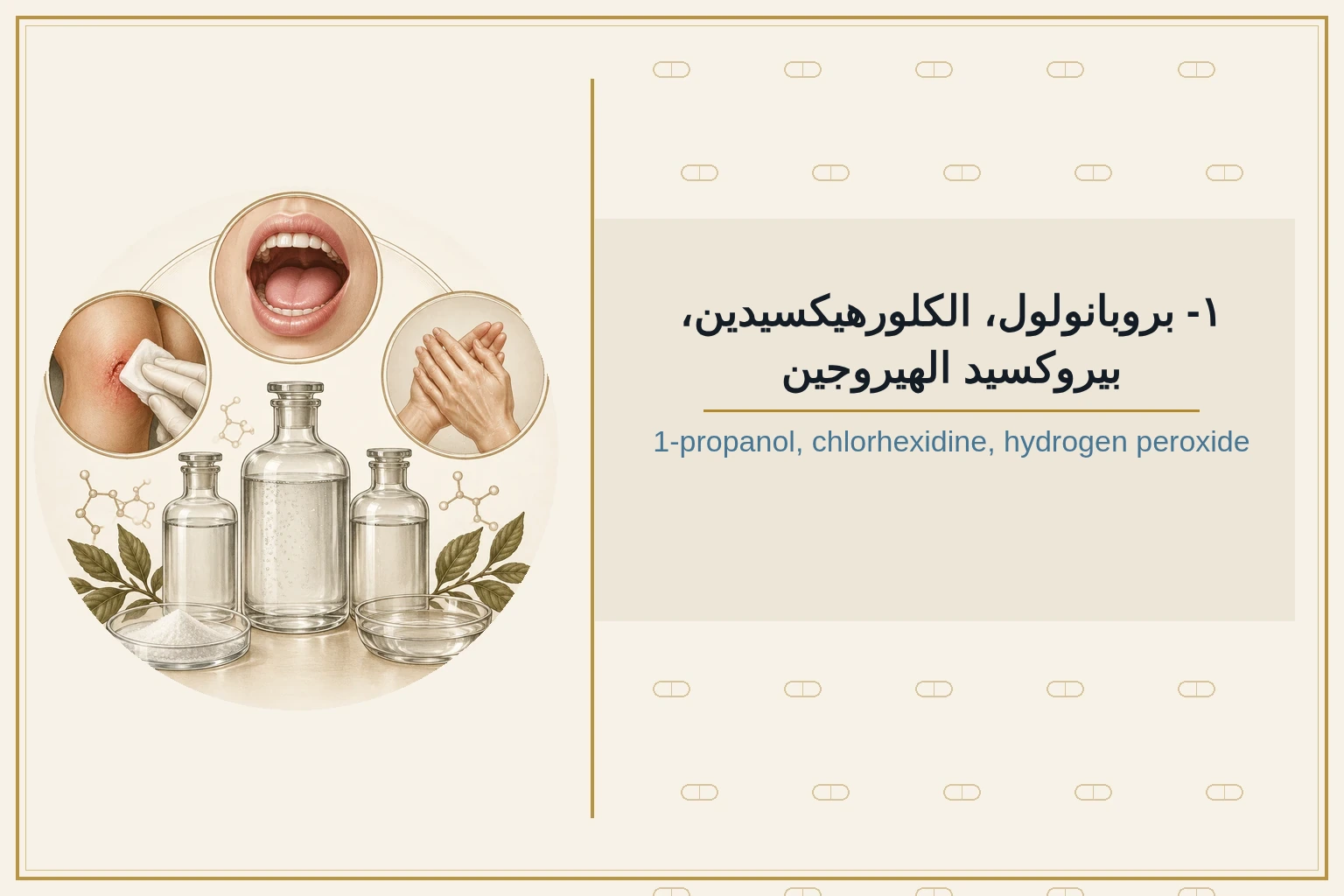 ١- بروبانولول، الكلورهيكسيدين، بيروكسيد الهيروجين | 1-propanol, chlorhexidine, hydrogen peroxide