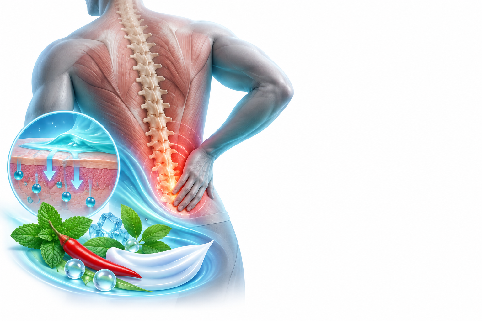 كابسيسين، ليدوكايين، منثول، ميثيل ساليسيلات موضعي | Capsaicin, Lidocaine, Menthol, Methyl Salicylate Topical — رسم توضيحي لفئة ألم الظهر