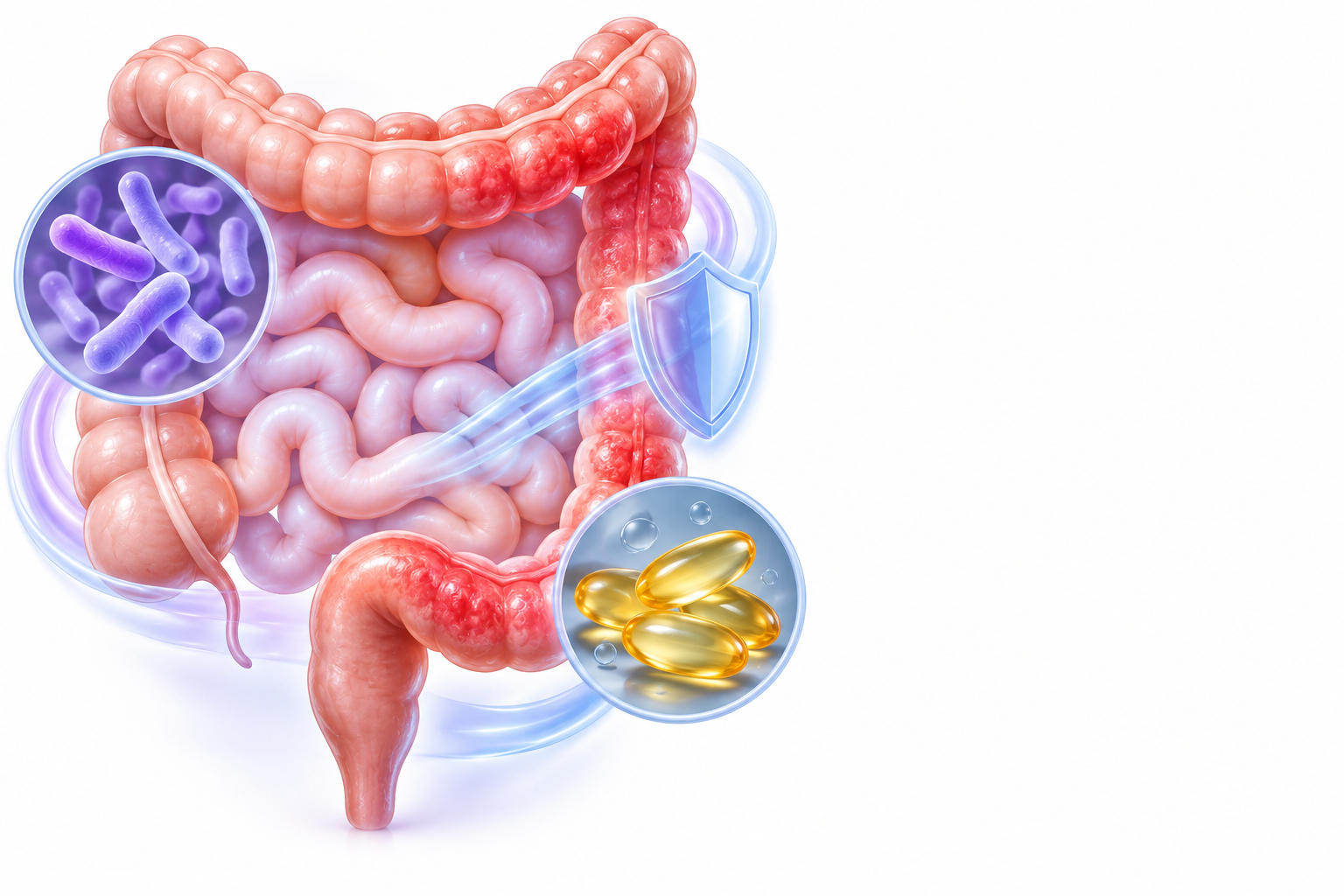 عصية لبنية كاسي، أحماض أوميغا 3 الدهنية المتعددة غير المشبعة | Lactobacillus Casei, Omega 3 Polyunsaturated Fatty Acids — رسم توضيحي لفئة التهاب القولون