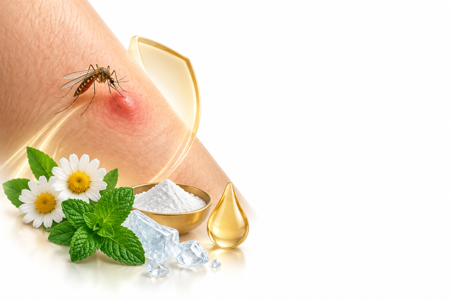 أكسيد الزنك، مستخلص البابونج، بلورات المنثول، الجلسرين | zinc oxide, chamomile extract, menthol crystals, glycerin — رسم توضيحي لفئة لدغة حشرة