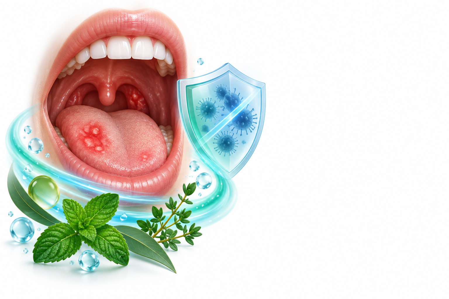حمض البنزويك، السينيول ، المنثول ، الثيمول | benzoic acid, cineole, menthol, thymol — رسم توضيحي لفئة التهاب الفم