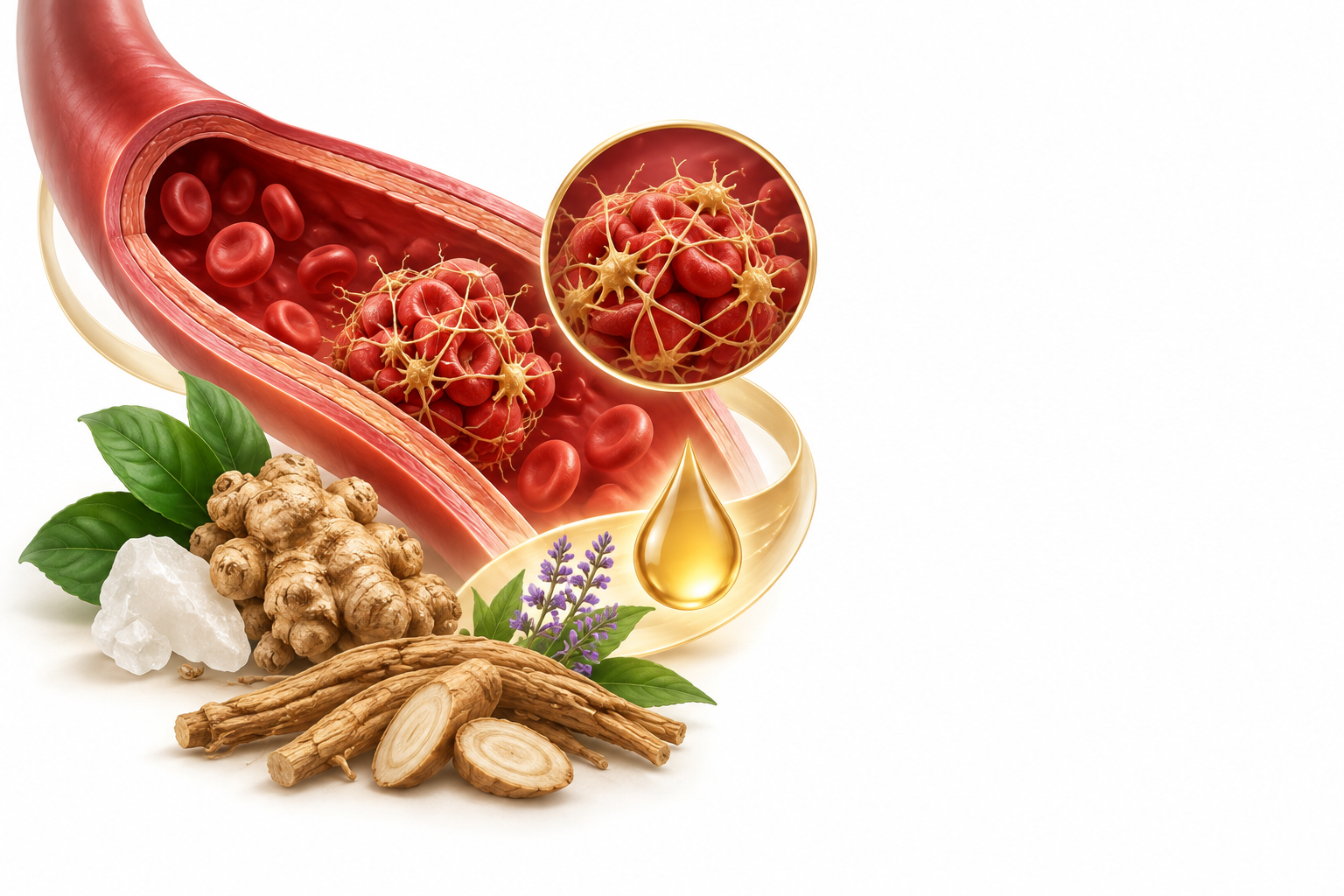 بورنيول، باناكس نوتو جينسينج، جذور سالفيا | Dryobalanops aromatica (Borneol), Panax notoginseng (Pseudoginseng root), Salviae miltiorrhizae (Salvia root) — رسم توضيحي لفئة تخثر الدم