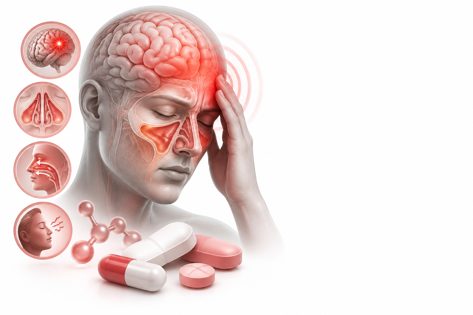 دكسترومثورفان ، دايفنهيدرامين ، باراسيتامول (أسيتامينوفين) ، سودوافدرين | dextromethorphan, diphenhydramine, paracetamol(acetaminophen), pseudoephedrine — رسم توضيحي لفئة صداع