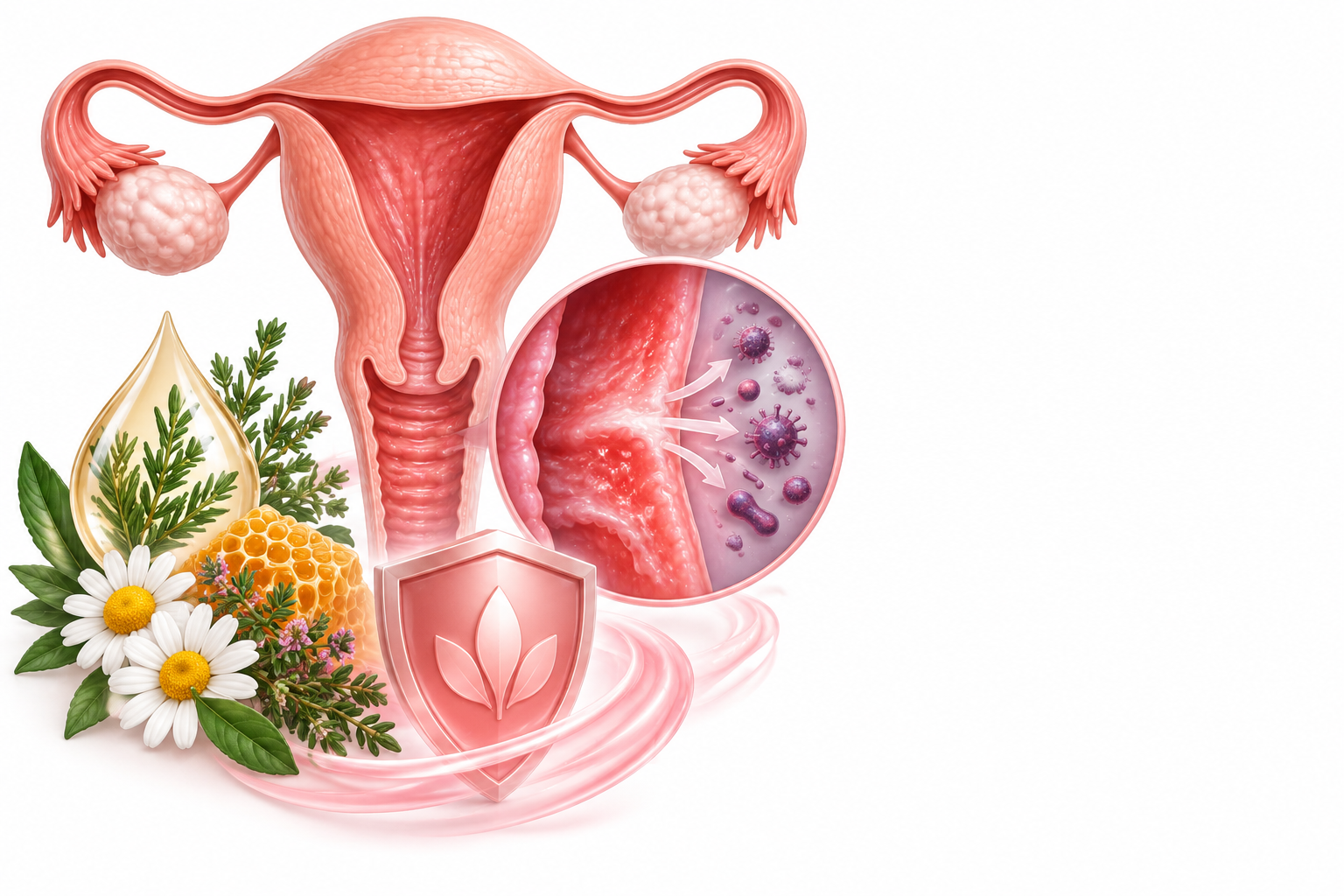 غليسرول، البابونج الألماني، منثول، الزعتر، التريكلوسان ،خبازة برية | glycerol, malva sylvestris, matricaria chamomilla, menthol, thymol, triclosan — رسم توضيحي لفئة التهاب الفرج والمهبل