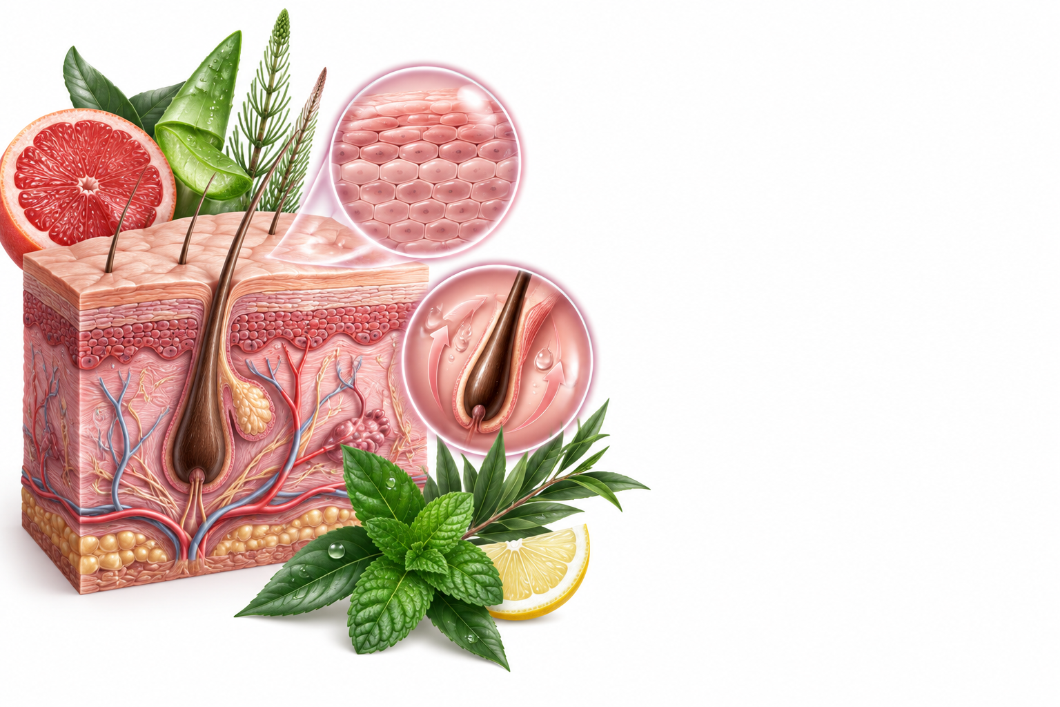 زيت صبار، خلاصة بذور الجريب فروت، كنباث الحقول، كافيين، زيت شجرة الشاي، زيت ليمون، نعناع | aloe vera oil, grapefruit seed extract, equisetum arvense, caffeine, tea tree oil, lemon oil, pepperment, v — رسم توضيحي لفئة جلد