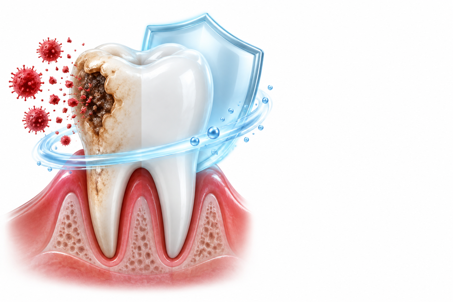 فلور، زيت القرنفل، الزعتر | fluorine, menthol, syzygium aromaticum, thymus vulgare — رسم توضيحي لفئة تسوس الأسنان