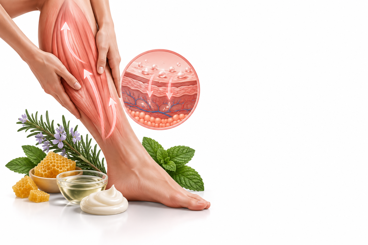 نعناع فلفلي،اكليل الجبل،بانثينول، زيت البارافين،شمع العسل الأصفر | mentha piperita, panthenol, paraffin oil, rosmarinus officinalis, yellow beeswax — رسم توضيحي لفئة علاج التدليك