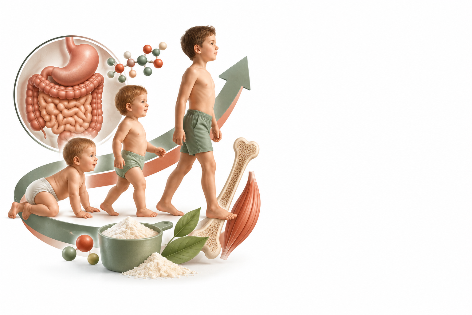 لاكتوفرين، فيتامين د3، ماغنسيوم، كالسيوم، ليسيثين، بروتين مصل الحليب | Lactoferrin, vitamin d3, magnesium, calcium, lecithin, whey protein — رسم توضيحي لفئة مراحل نمو الطفل