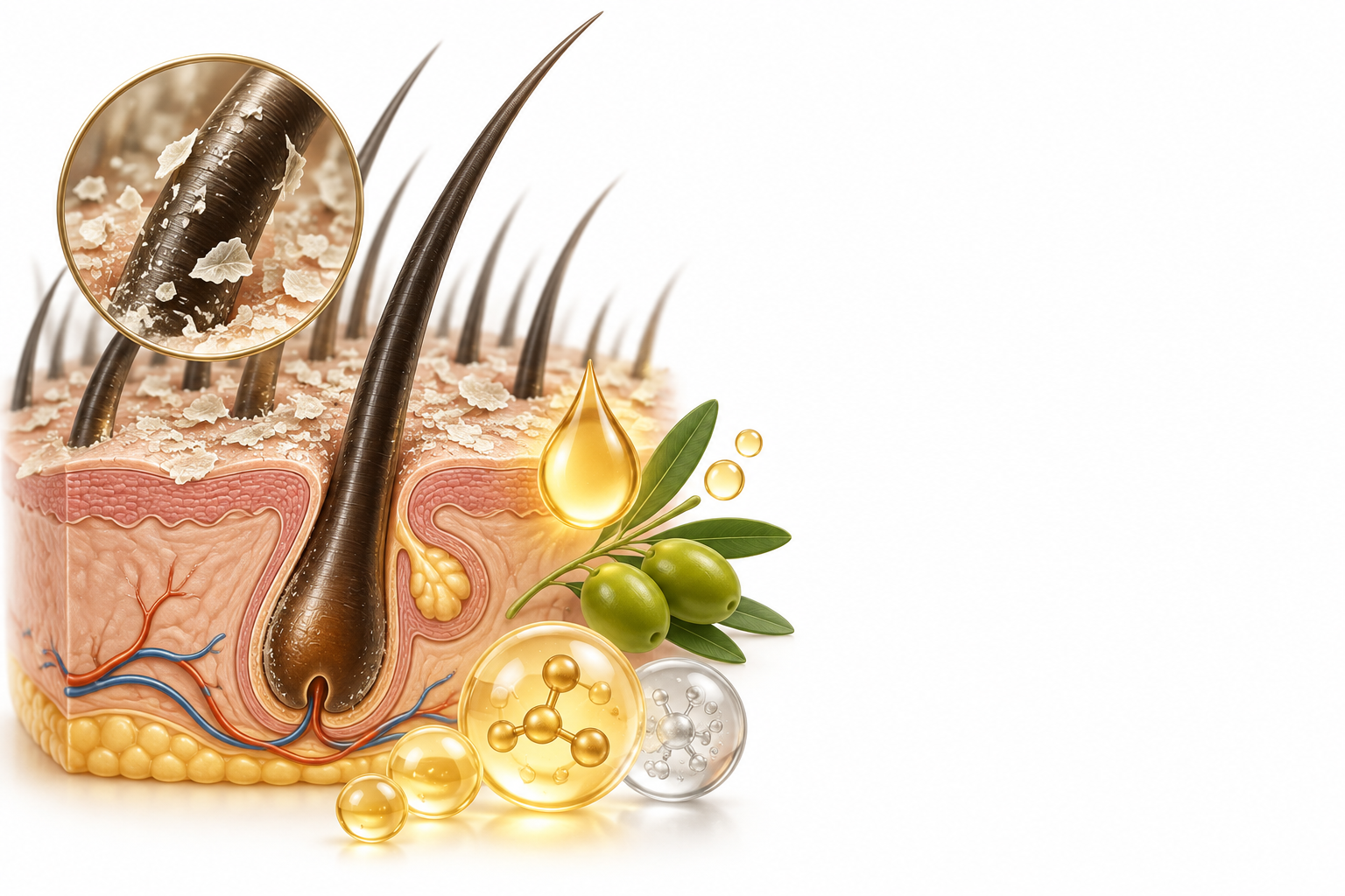 زيت زيتون،بانثينول،بيريثيون الزنك،بايروكتون | olea europea, panthenol, piroctone, pyrithione zinc — رسم توضيحي لفئة قشرة الرأس