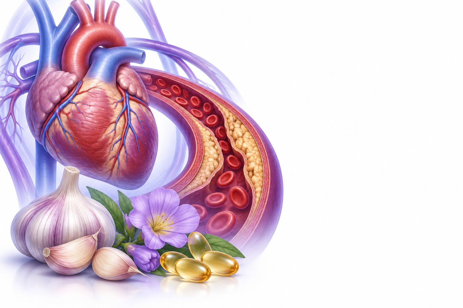 ثوم، الأخدرية المحولة | Allium sativum, evening primrose oil — رسم توضيحي لفئة تصلب الشرايين
