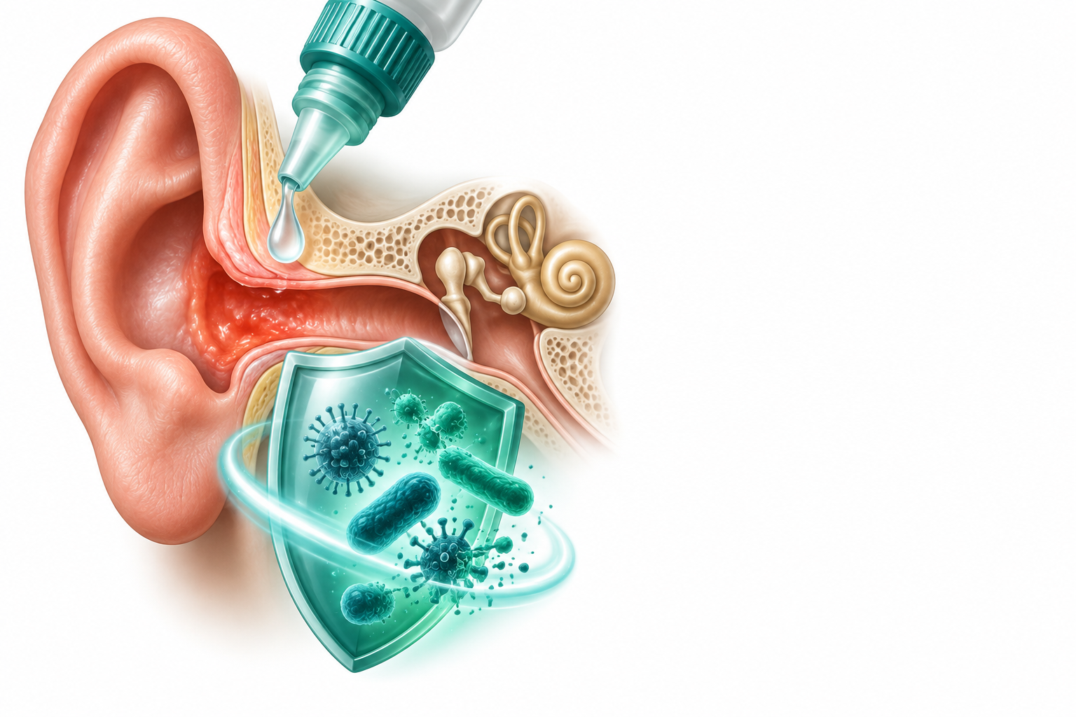 هيدروكورتيزون , بينزوكايين , بوليمكسن-ب , نيومايسين , أميناكرين | Hydrocortisone, Benzocaine, Polymyxin B, Neomycin, Aminacrine — رسم توضيحي لفئة التهاب الأذن