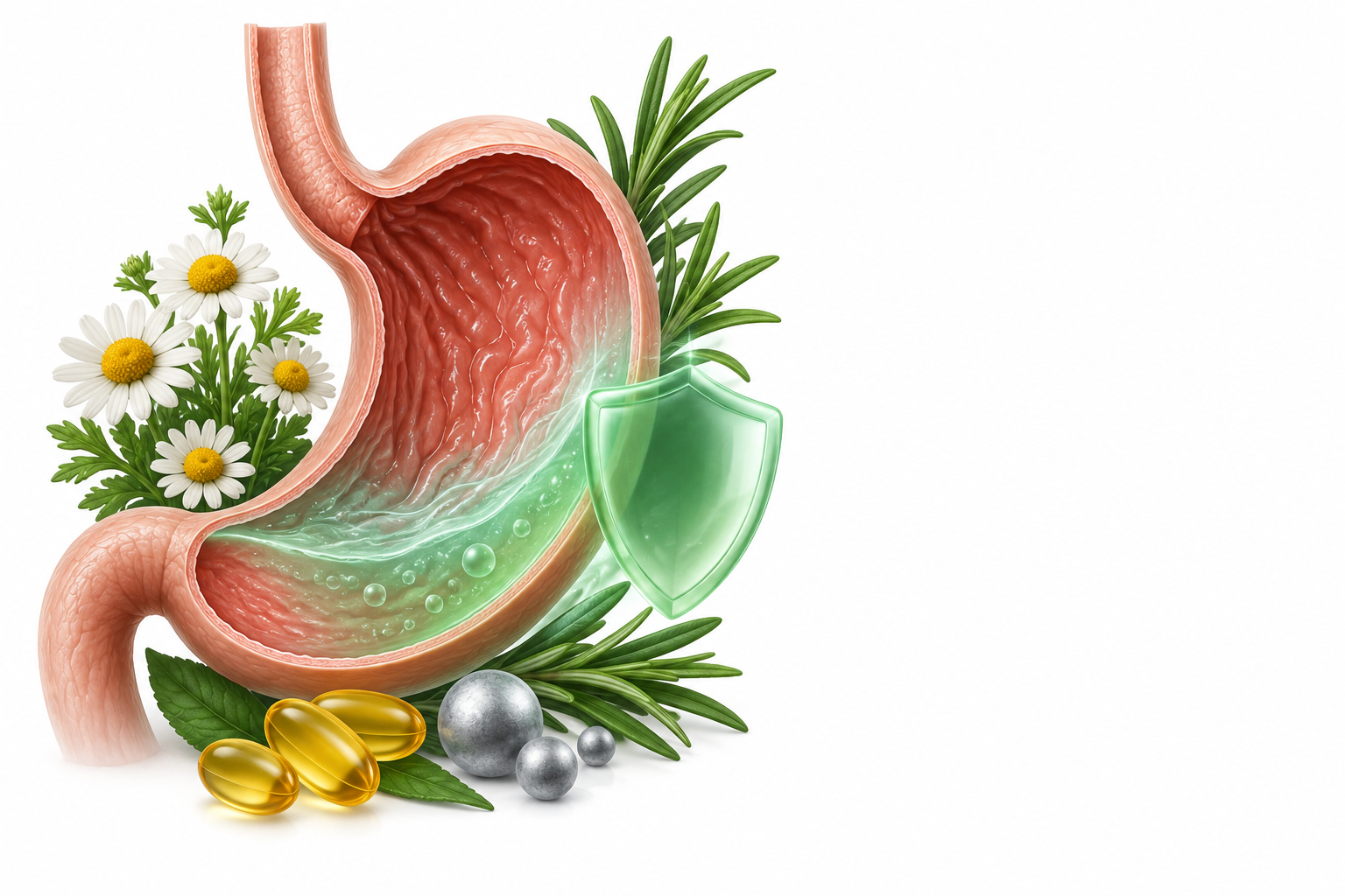 البابونج الألماني،إكليل الجبل،فيتامين إي،الزنك | matricaria chamomilla, rosmarinus officinalis, vitamin e, zinc — رسم توضيحي لفئة غشاء مخاطي