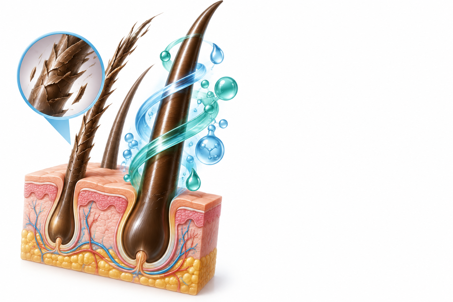 سيستين، فطريات الخميرة، الريتينول، ب5، حمض بارا امينو بنزويك | cystine, p-aminobenzoic acid, pantothenic acid, retinol, saccharomyces cerevisiae — رسم توضيحي لفئة تشقق الشعر
