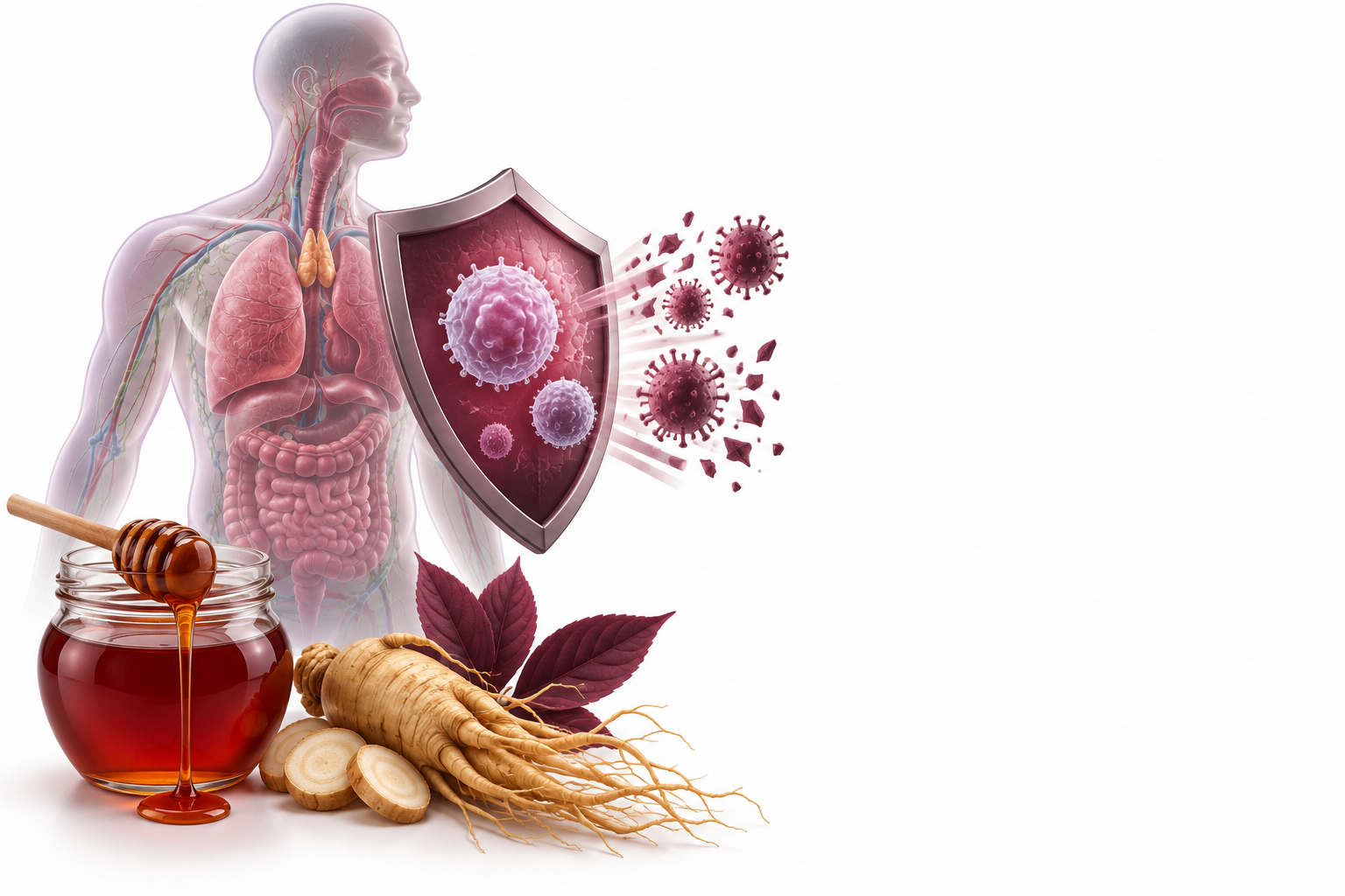 العسل،الجنسنغ | honey, panax ginseng — رسم توضيحي لفئة مناعة طبيعية