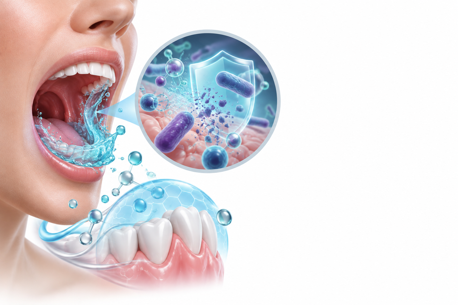أكسيديز الجلوكوز، لاكتوفيرين، لاكتوبيروكسيديز، ليسوزيم | Glucose (dextrose) oxidase, lactoferrin, lactoperoxidase, lysozyme — رسم توضيحي لفئة مضمضة