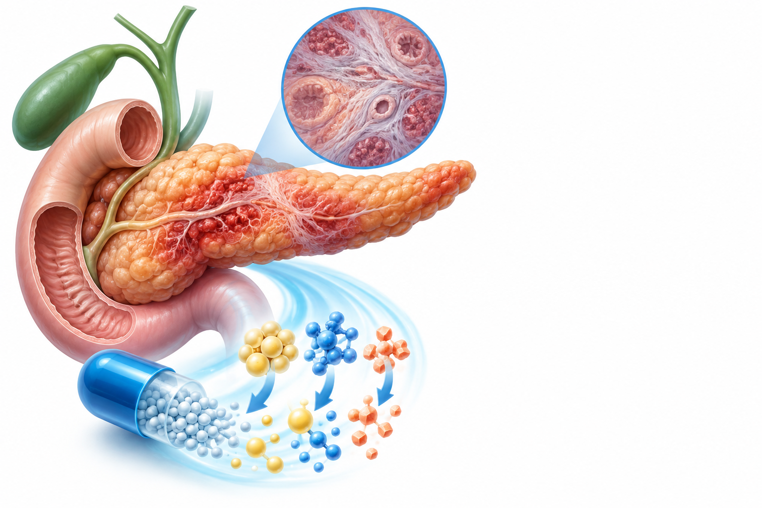 ازينتامايد، البنكرياتين (انزيمات البنكرياس) | Azintamide, Pancreatin — رسم توضيحي لفئة التهاب البنكرياس المزمن