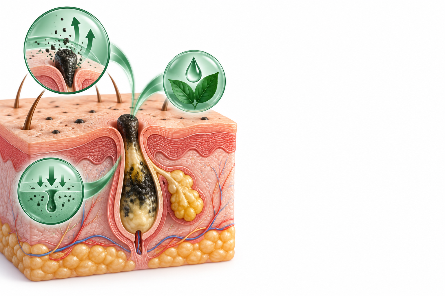 بلورات المنتول، ثلالثي كلوزان، زيت شجرة الشاي | Menthol crystals, triclosan, tea tree oil — رسم توضيحي لفئة الرؤوس السوداء