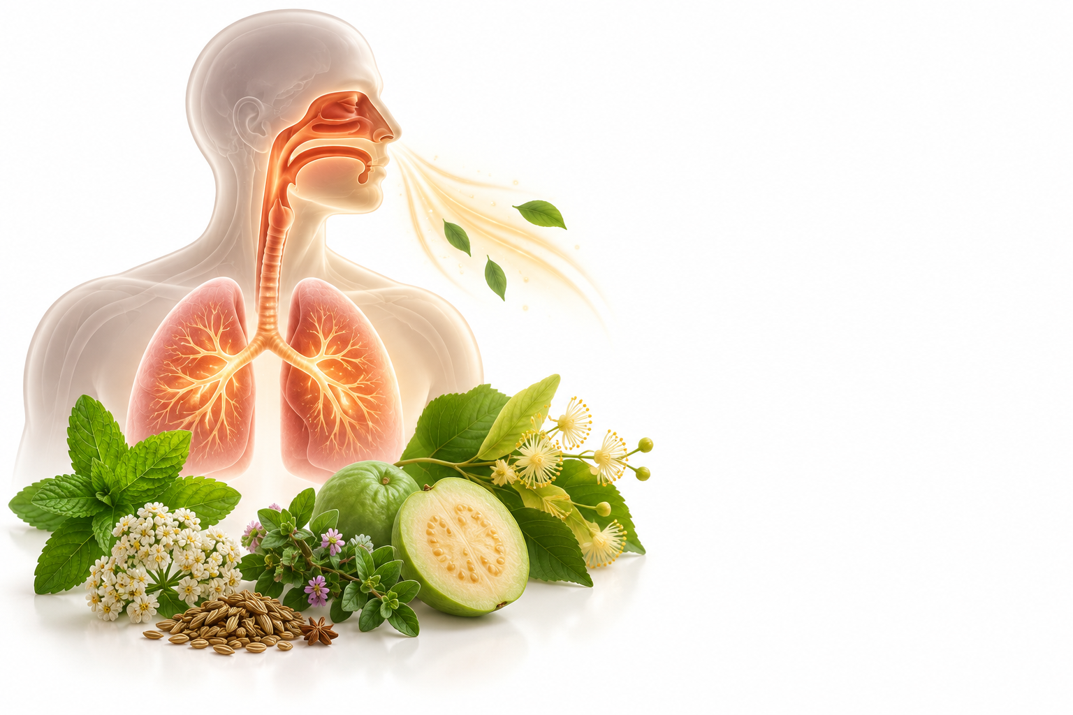 شمرة شائعة، النعناع الفلفي، المردقوش الشائع، اليانسون، الجوافة، زيزفون | foeniculum vulgare, mentha piperita, origanum vulgare, pimpinella anisum, psidium guajava, tilia vulgaris — رسم توضيحي لفئة نزلات البرد