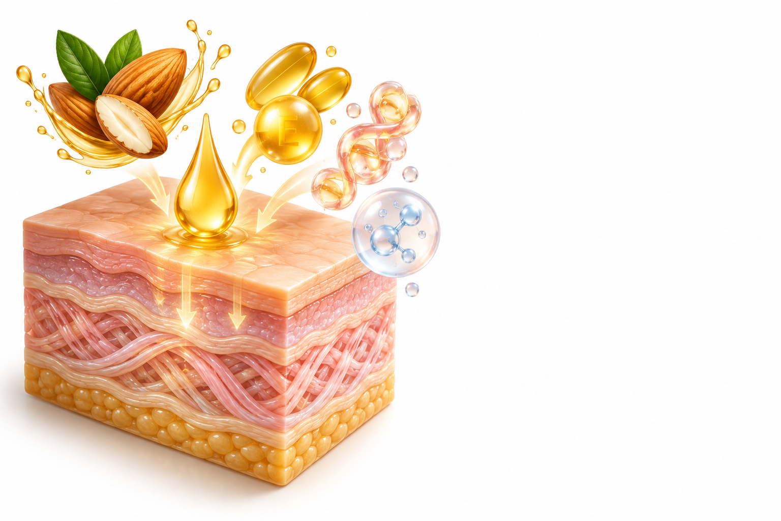 زيت اللوز، فيتامين ه، كولاجين، بانثينول | Almond oil, vitamin e, collagen, panthenol — رسم توضيحي لفئة كلف