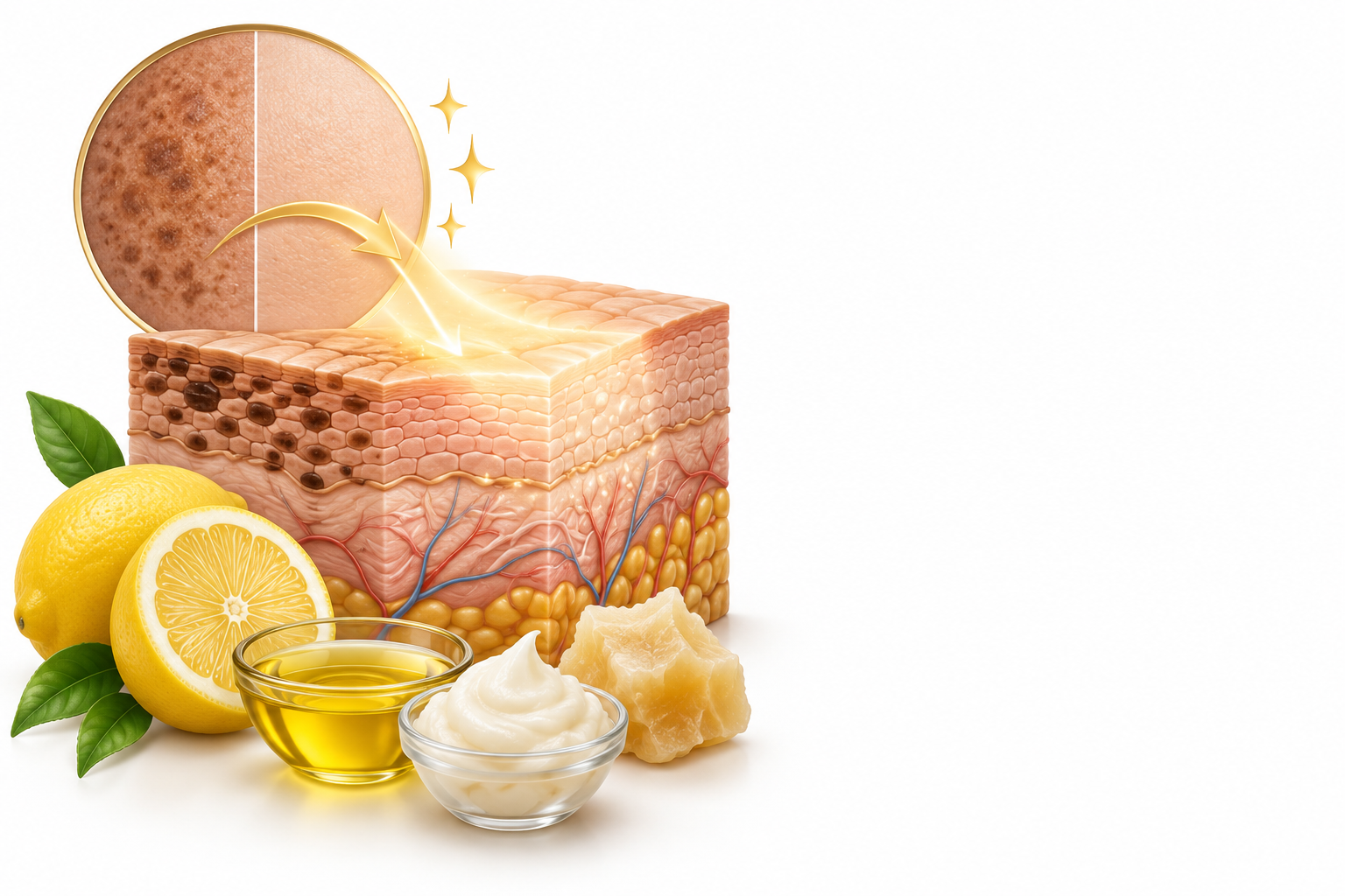 ليمون،هيدروكينون،زيت البرافين،دهن الصوف | citrus limonum, hydroquinone, paraffin oil, wool fat — رسم توضيحي لفئة كلف
