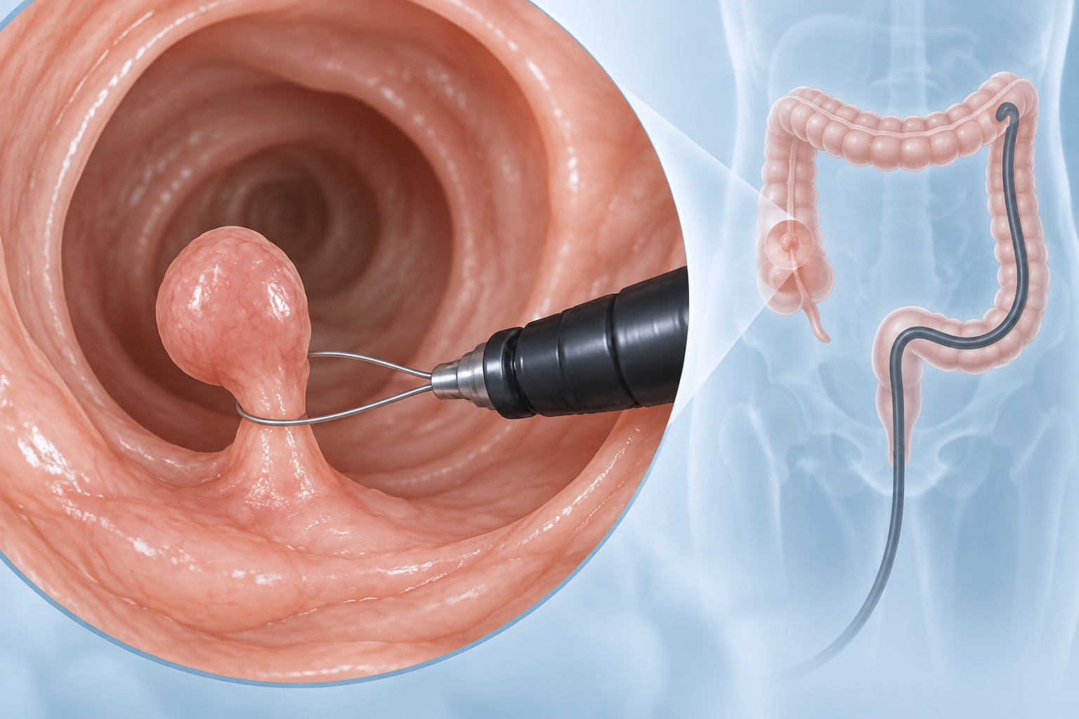 تنظير القولون العلاجي مع استئصال السلائل — صورة توضيحية للإجراء