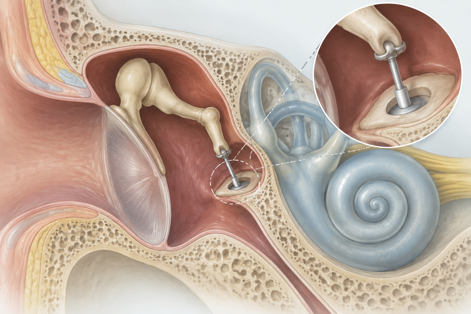 جراحة تثبيت العظم الركابي (Stapedectomy) — صورة توضيحية للإجراء