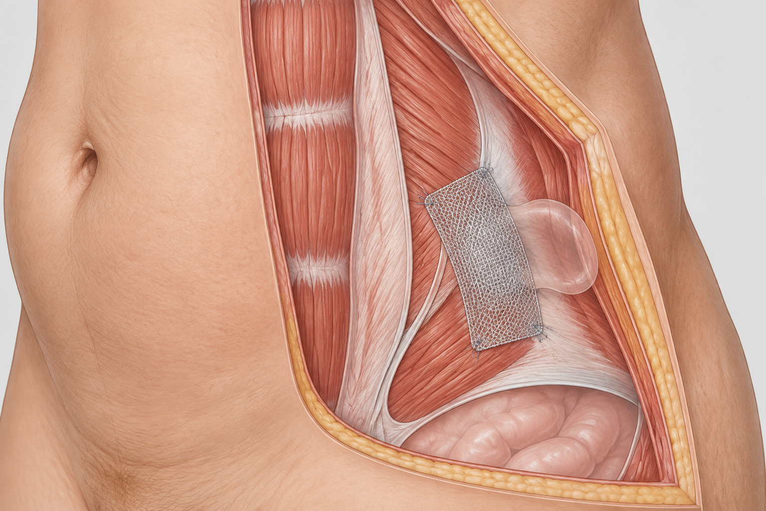 جراحة إصلاح الفتق الشوكي (Spigelian hernia) — صورة توضيحية للإجراء