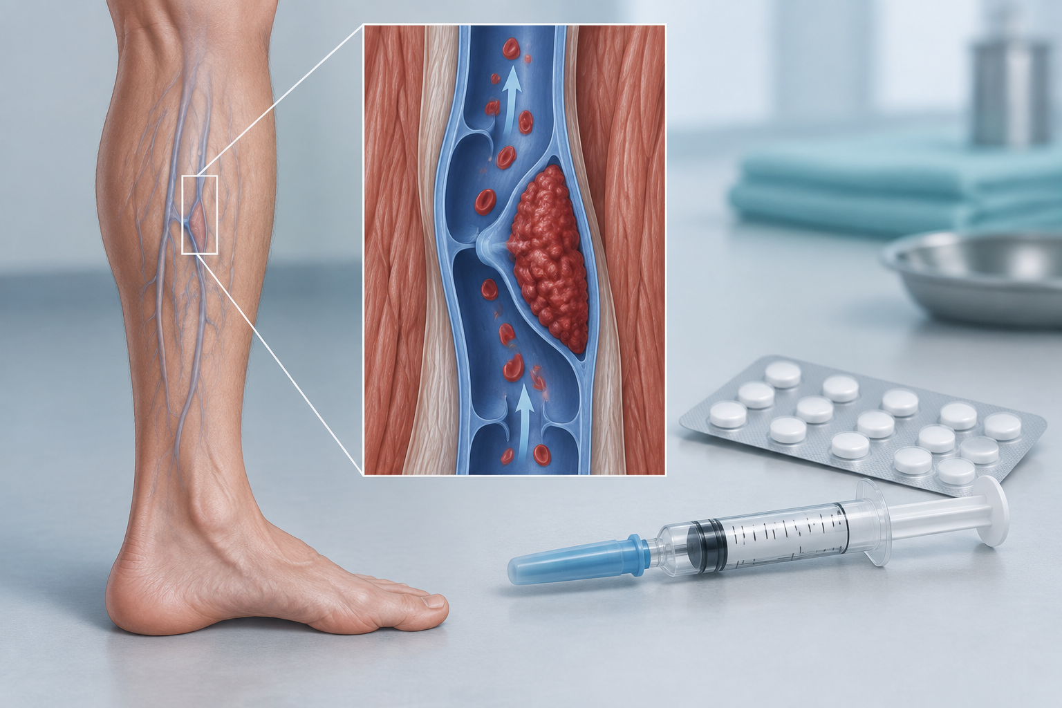 علاج الجلطة الوريدية العميقة بمضادات التخثر — صورة توضيحية للإجراء