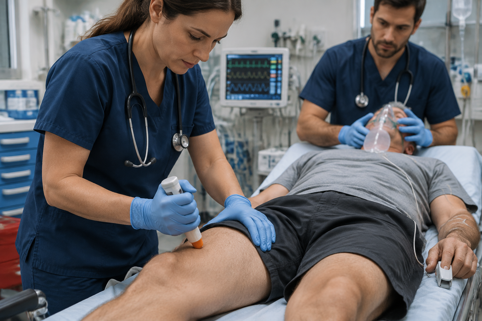 علاج التحسس المفرط (الأنافيلاكسيس) الطارئ بالأدرينالين — صورة توضيحية للإجراء
