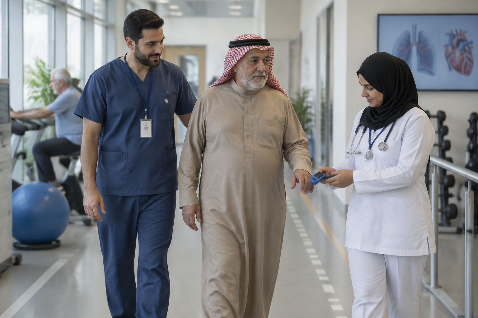 التأهيل القلبي الرئوي المشترك لمرضى قصور القلب مع مرض رئوي انسدادي مزمن متزامن — صورة توضيحية للإجراء