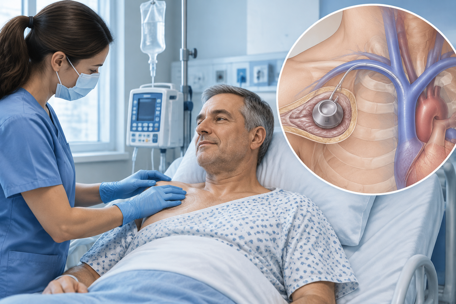 علاج تجرثم الدم المرتبط بأجهزة التروية الوريدية المزروعة — صورة توضيحية للإجراء