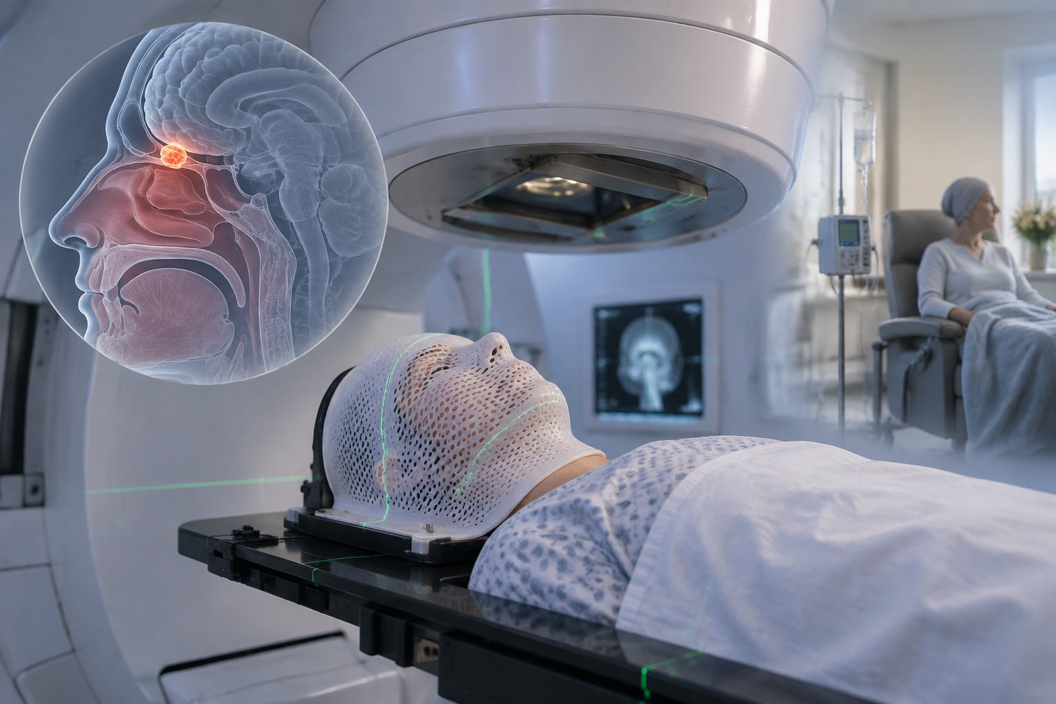 علاج ورم الأرومة المحيطة بالخلايا العصبية (Esthesioneuroblastoma) بالعلاج الكيميائي الإشعاعي — صورة توضيحية للإجراء