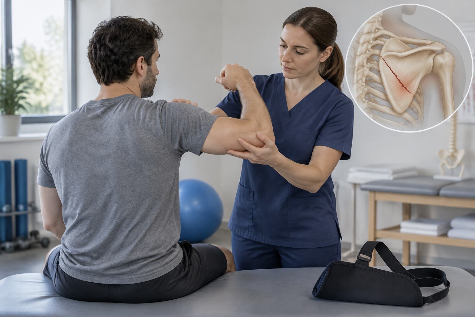 تأهيل كسر لوح الكتف (Scapular Fracture) المحافظ — صورة توضيحية للإجراء