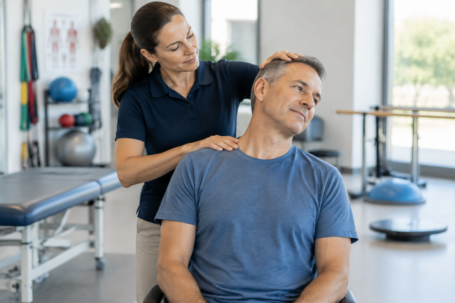 تأهيل الدوخة العنقية المنشأ (Cervicogenic dizziness) — صورة توضيحية للإجراء